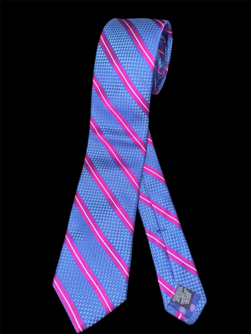 Ted Baker London Blue Tie with Pink Stripes, 100% Italian Silk, EUC